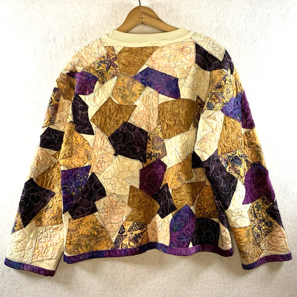 Patchwork Quilted Women Cardigan Jacket Sz L/XL Boho Hippie Cottage Folk Boxy - Picture 4 of 12
